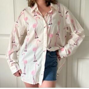 Catalog favorites Flamingo Print Button-Up Shirt size 2x